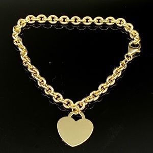 Solid 14K Yellow Gold Dangle Heart Bracelet-7.25"